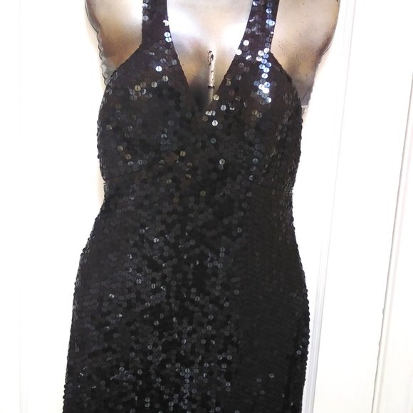 ADRIANNA PAPELL Black Sequin Evening Gown Dress - Picture 13 of 17